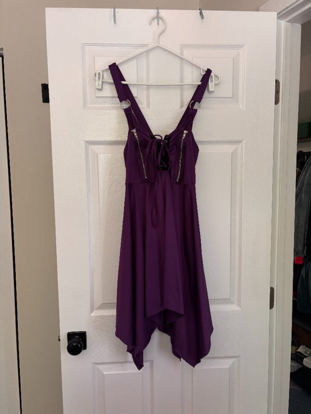 Purple Handkerchief Hem Dress | Y2K Corset-Front Party Dress (Large)